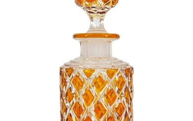 Bohemian Czech Amber Cut Glass Bottle