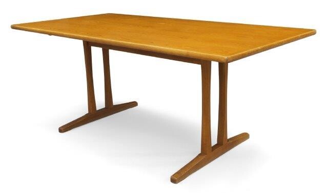 Børge Mogensen (Danish 1914-1972), an oak 'C18 Shaker' dining table for FDB Mobler, 1961, Stamped 'FDB', '61 7 1' and 'Made in Denmark', The rectangular top on twin square chamfered trestle supports, 73cm high, 180cm wide, 90cm deep