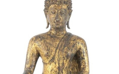 Bouddha de style Ayuttaya en bronze à patine verte