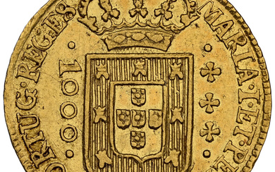 Brazil: , Maria I & Pedro III gold 1000 Reis 1781-(L) AU58 NGC,...