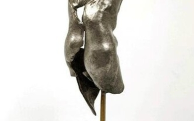 Brutalist Metal Figural Sculpture on Bronze Base. Abstr