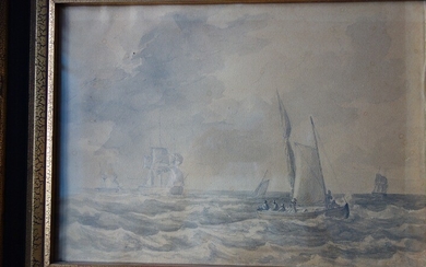 C. F. Sørensen: “Sejlere i Nordsøen”. Signed C.F.Sørensen. Lead and water colour on paper. Frame size 22.5×31 cm.