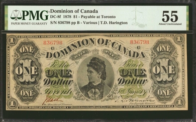 CANADA. Dominion of Canada. 1 Dollar, 1878. DC-8f. PMG About Uncirculated 55.