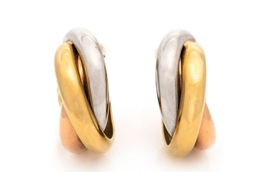 CARTIER, TRICOLOR GOLD 'TRINITY' EARCLIPS
