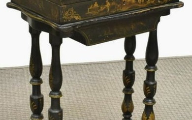 CHINESE EXPORT LACQUERED PAPIER MACHE WORK TABLE