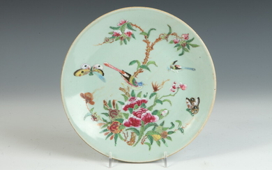 CHINESE PORCELAIN PLATE WITH POLYCHROMED DECORATION OF BIRDS, BUTTERFLIES AND...