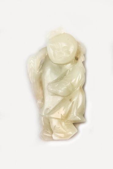 CHINESE WHITE JADE CARVING Depicting a boy with ruyi fungus. Height 2.25".