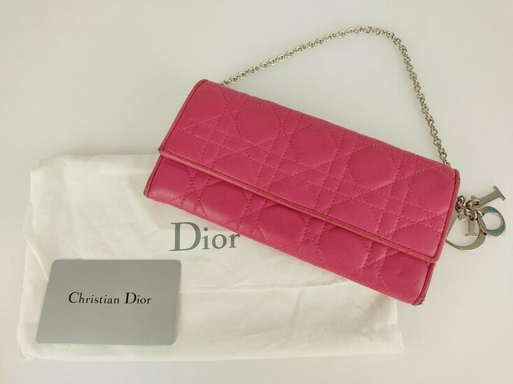 CHRISTIAN DIOR Leather wallet with chain "Lady Dior"