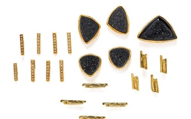 COLLECTION OF YELLOW GOLD DRUZY SLIDES AND SPACERS