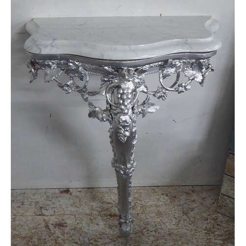 CONSOLE TABLE, continental style, silvered base, marble top,...