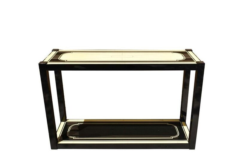 CONTEMPORARY EBONIZED AND FAUX VELLUM SIDE TABLE