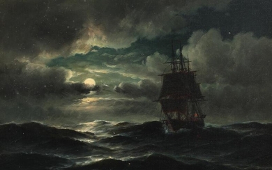Carl Bille (b. Copenhagen 1815, d. s.p. 1898) Seascape with a ship...