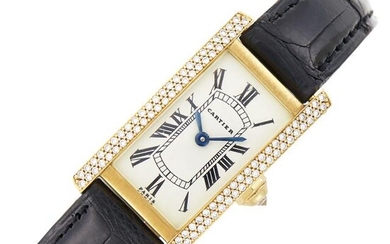 Cartier Paris Gold and Diamond 'Tank Americaine' Wristwatch