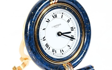 Cartier lapis lazuli enameled travel desk clock 3 1/2" x 3" x 1"