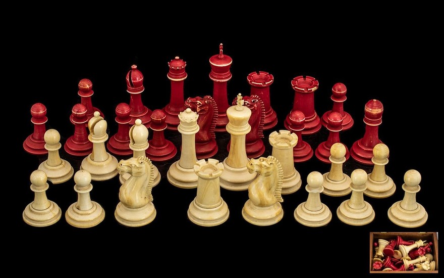 Carved And Turned Ivory Staunton Pattern Chess Set. One Side...