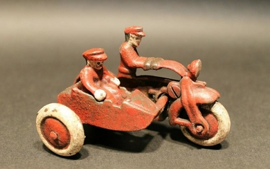 Cast Iron Toy Motorcycle with side car 2 riders