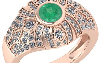 Certified 1.04 Ctw Emerald And Diamond Ladies Fashion Halo Ring 14K Rose Gold (VS/SI1) MADE IN USA