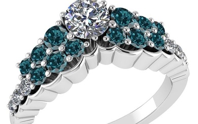 Certified 1.35 Ctw I2/I3 Treated Fancy Blue And White Diamond 14K White Gold Vintage Style