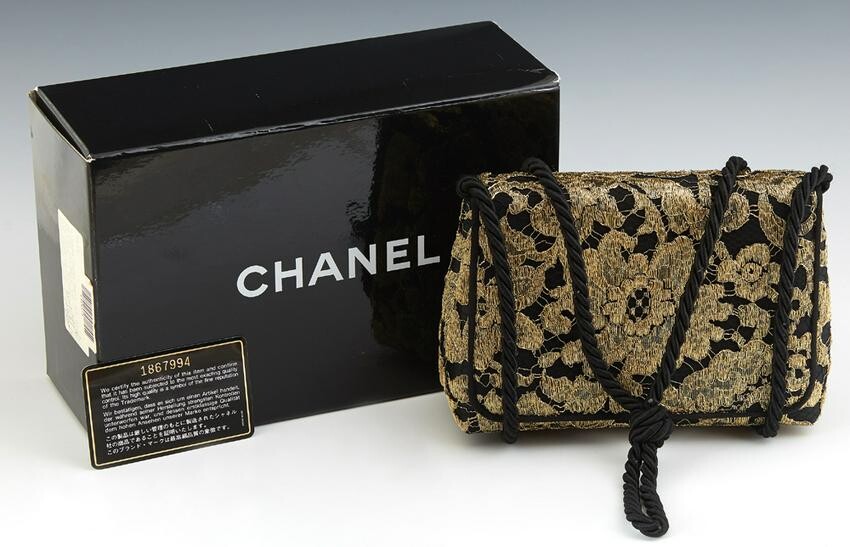 Chanel Black and Gold Brocade Evening Bag, c. 1990, the
