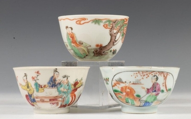 China, three famille pink tea bowls, Qing dynasty,...