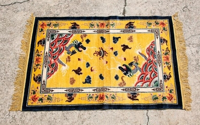 Chinese Art Deco Yellow Silk Dragon Tapestry Rug