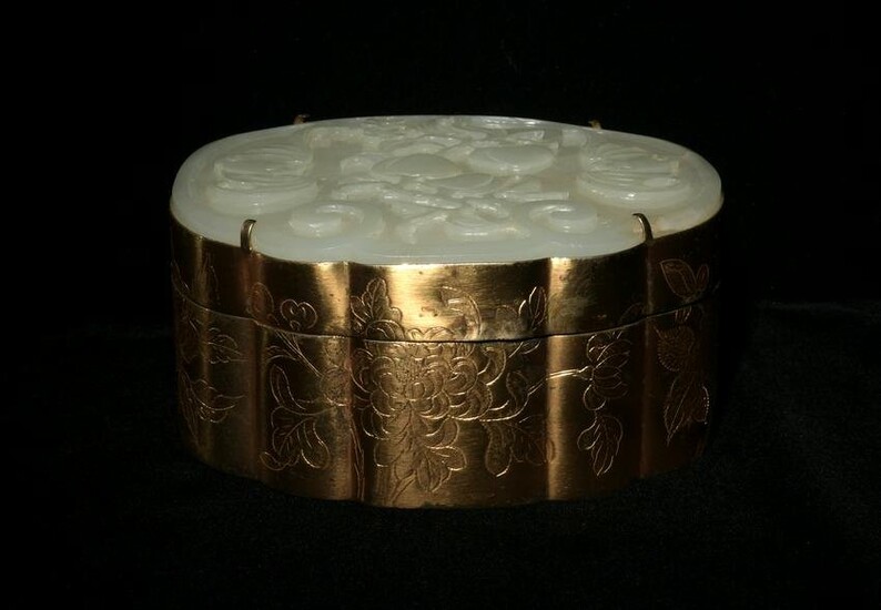 Chinese Carved Jade with Box, 18th Century