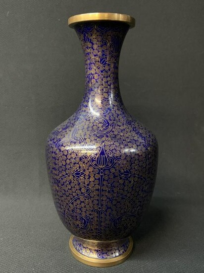 Chinese Cobalt Blue Fine Cloisonne Vase