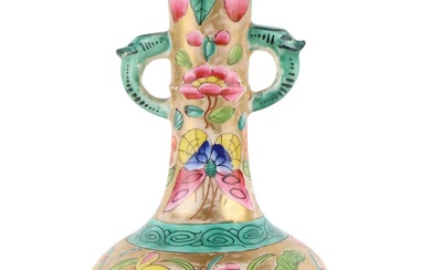 Chinese Famille Vert Double Handled Vase