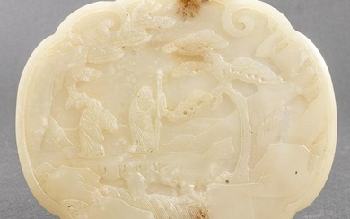 Chinese Jade Carving of Figures in Landscape Scene