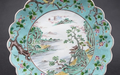 Chinese Qing Kangxi Famille Rose Landscape Large Plate