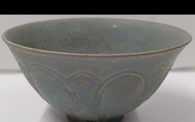 Chinese Song Style Ru Kiln Sky Celadon Glazed Porcelain Bowl With Lotus Flower Design