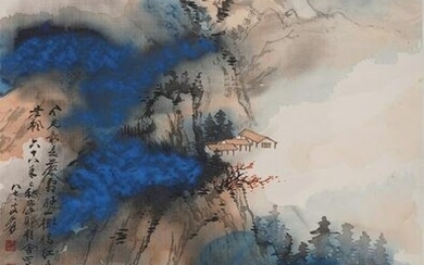 Chinese Watercolor Landscape Hanging Scroll Painting