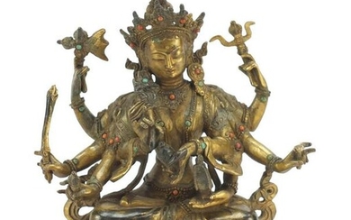 Chino-Tibetan gilt bronze figure of Buddha, character