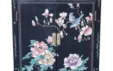 Chinoiserie Cabinet Black Lacquer Oriental Cabinet