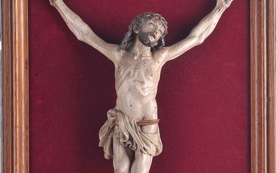 Christo Vivo Espagne, XVIIe siècle Bois sculpté, polychromie originale Yeux en verre incrustés Hauteur 32...