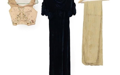 Circa 1930s Blue Velvet Evening Dress, sleeveless and full length...
