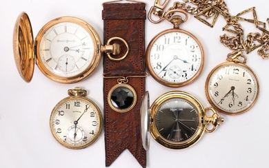 Collection of (5) gold-filled pocket watches and charms