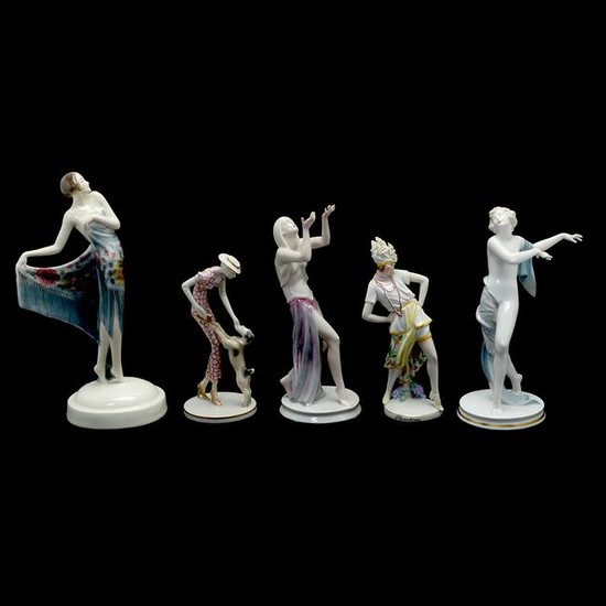 Collection of Five Art Deco Porcelain and Faience