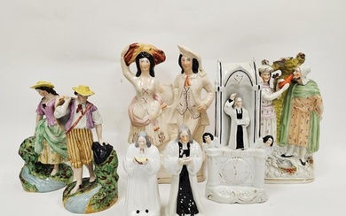 Collection of Staffordshire pottery figures including a Wesl...