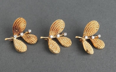 Collection of Three 18K Yellow Gold & Diamond Pins