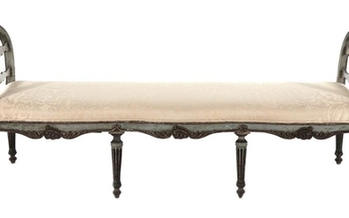 Continental Painted Carved Wood Bench