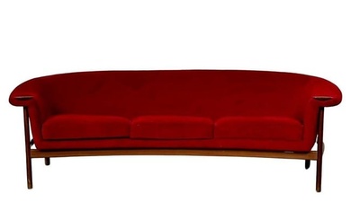 Curved Danish Mid-Century Modern Three Seater Sofa by Johannes Andersen, Walnut