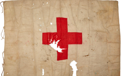 D-DAY: MEDICAL FIRST AID POST FLAG.