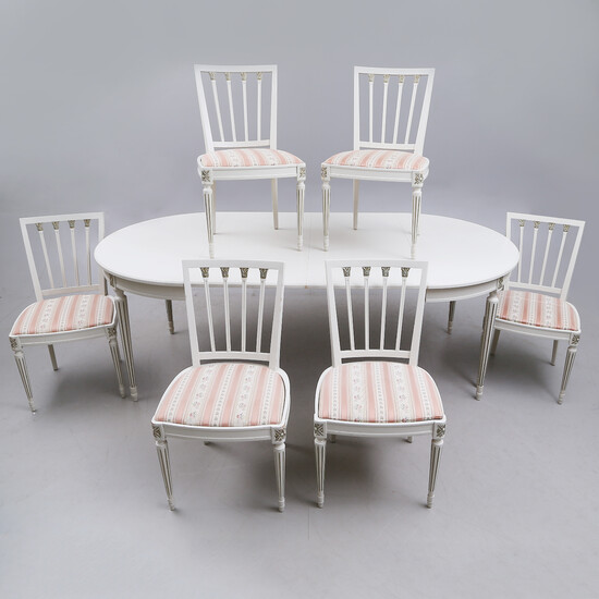 DINING GROUP. 7 parts, Gustavian style, 20th century.