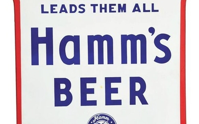 DOUBLE-SIDED DIE-CUT PORCELAIN SIGN ADVERTISING HAMM'S