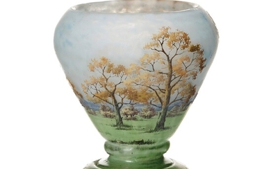 Daum, an Art Nouveau enamel painted cameo glass vase, France.