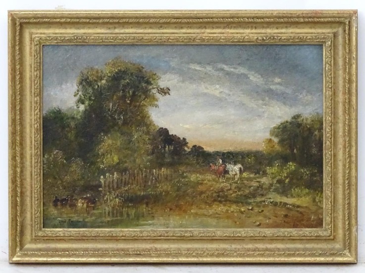 David Cox, 1844, Oil on canvas, Heavy horses near a pond, Si...