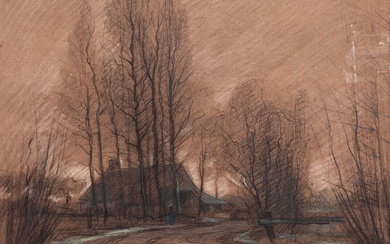 Derkzen van Angeren, Antoon (1878-1961). (Winter landscape with a farm)....