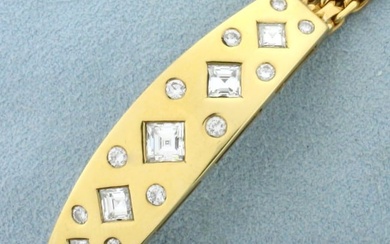 Designer 3ct TW Square Emerald Cut and Round Diamond Bracelet in 18k Yellow Gold