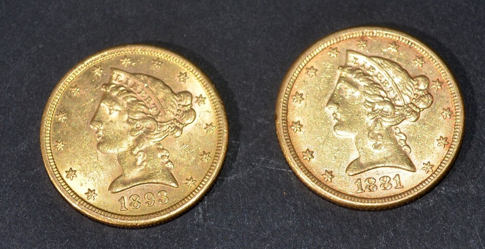 Deux pièces de 10 dollars US Liberty 1893... - Lot 46 - Actéon - Compiègne Enchères